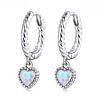 Sterling 925 Silver Heart Opal Hoop Earrings