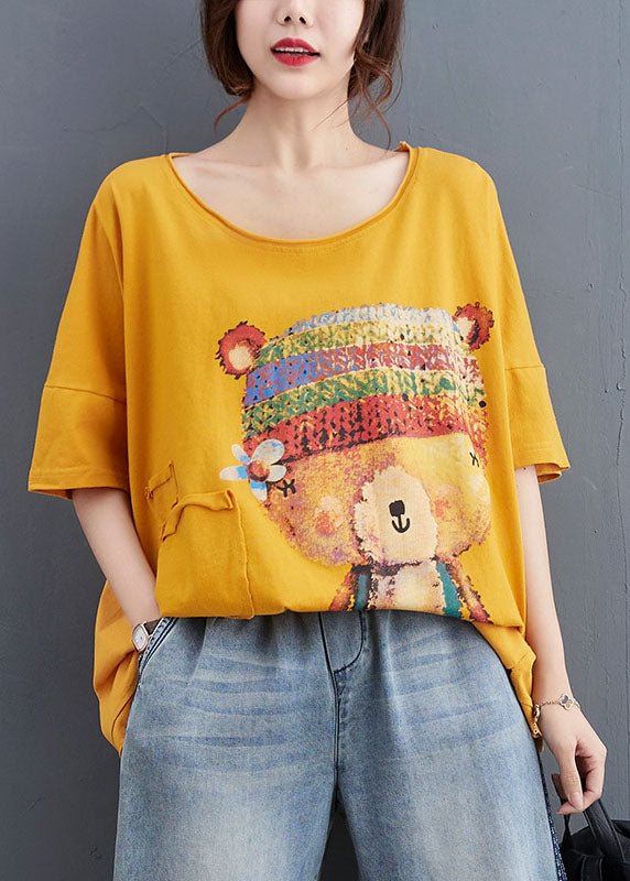 Boutique Yellow Print Cotton Blouse Tops Half Sleeve CK694- Fabulory