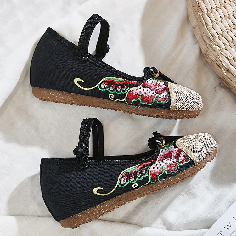 Wongn Wongn Not Include Shoe Box Single Shoes Inside The High Height Female Slope Heel High Heels Canvas Embroidered Cloth Shoes Women's Shoes Ethnic Flowers Build Buckle Shoes