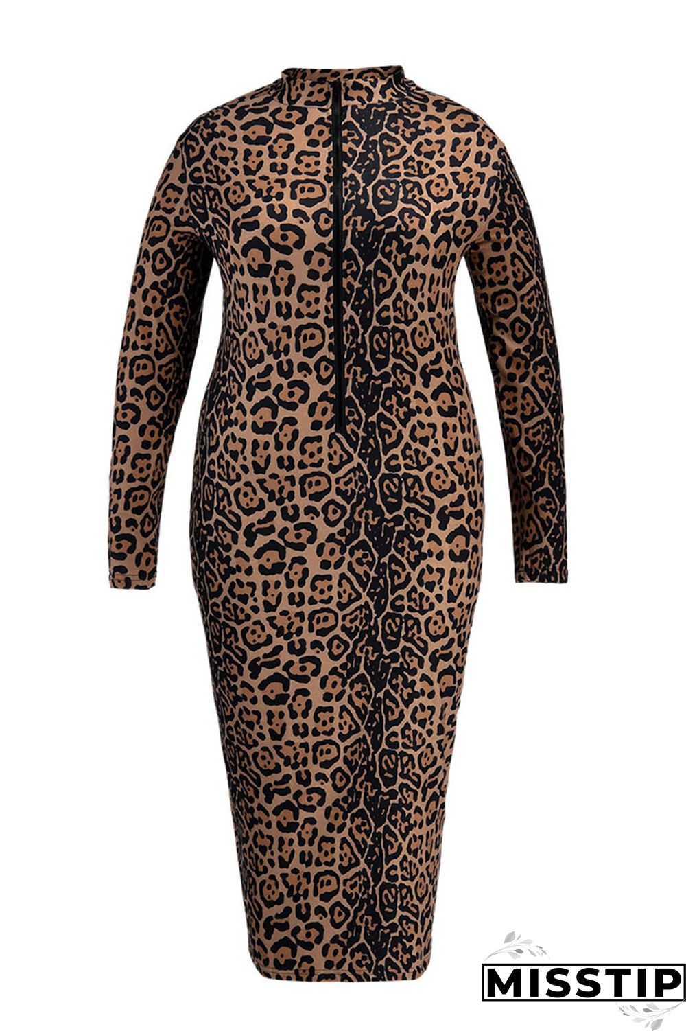 Multicolor Fashion Casual Print Basic O Neck Long Sleeve Plus Size Dresses