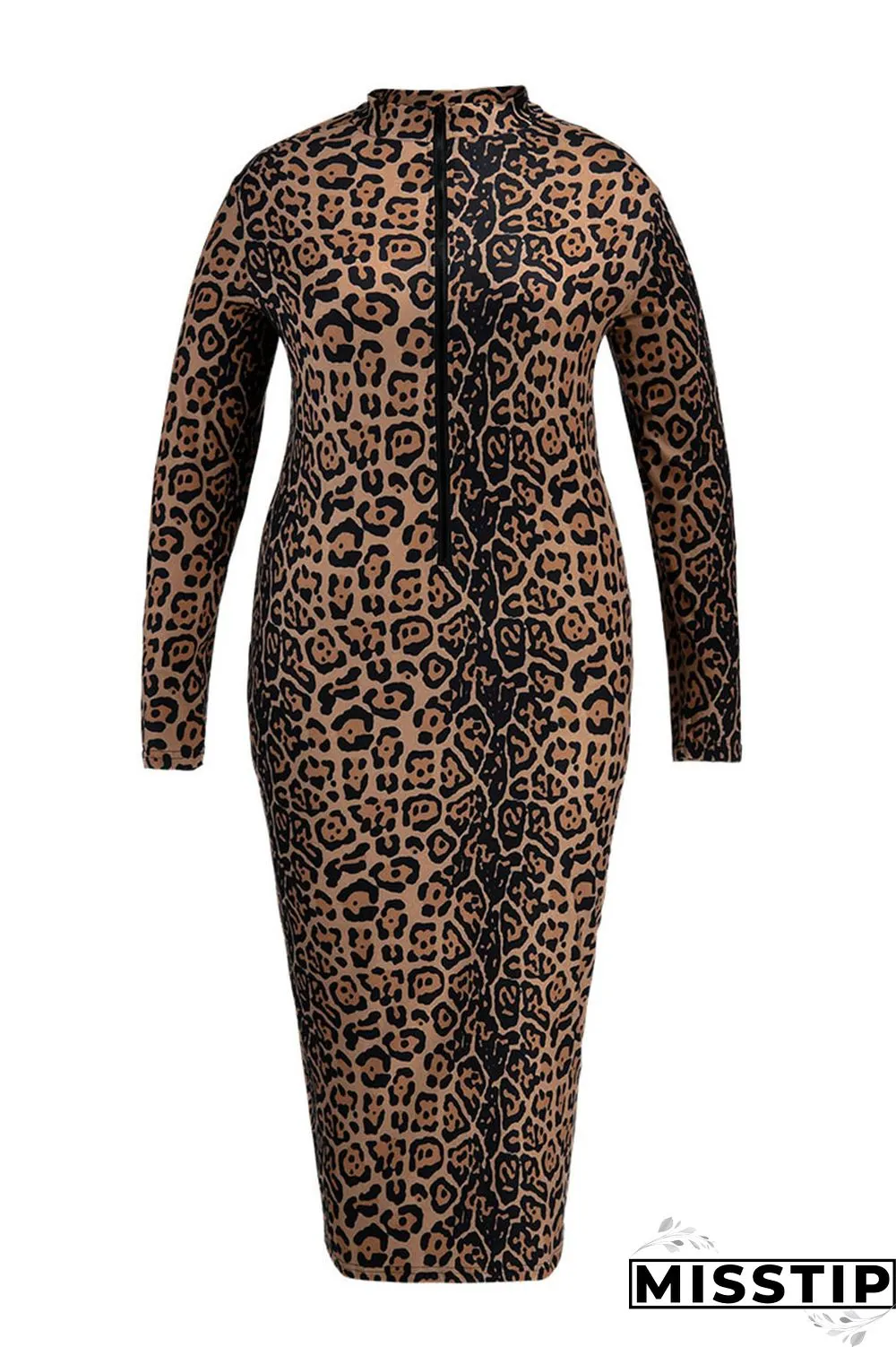 Multicolor Fashion Casual Print Basic O Neck Long Sleeve Plus Size Dresses