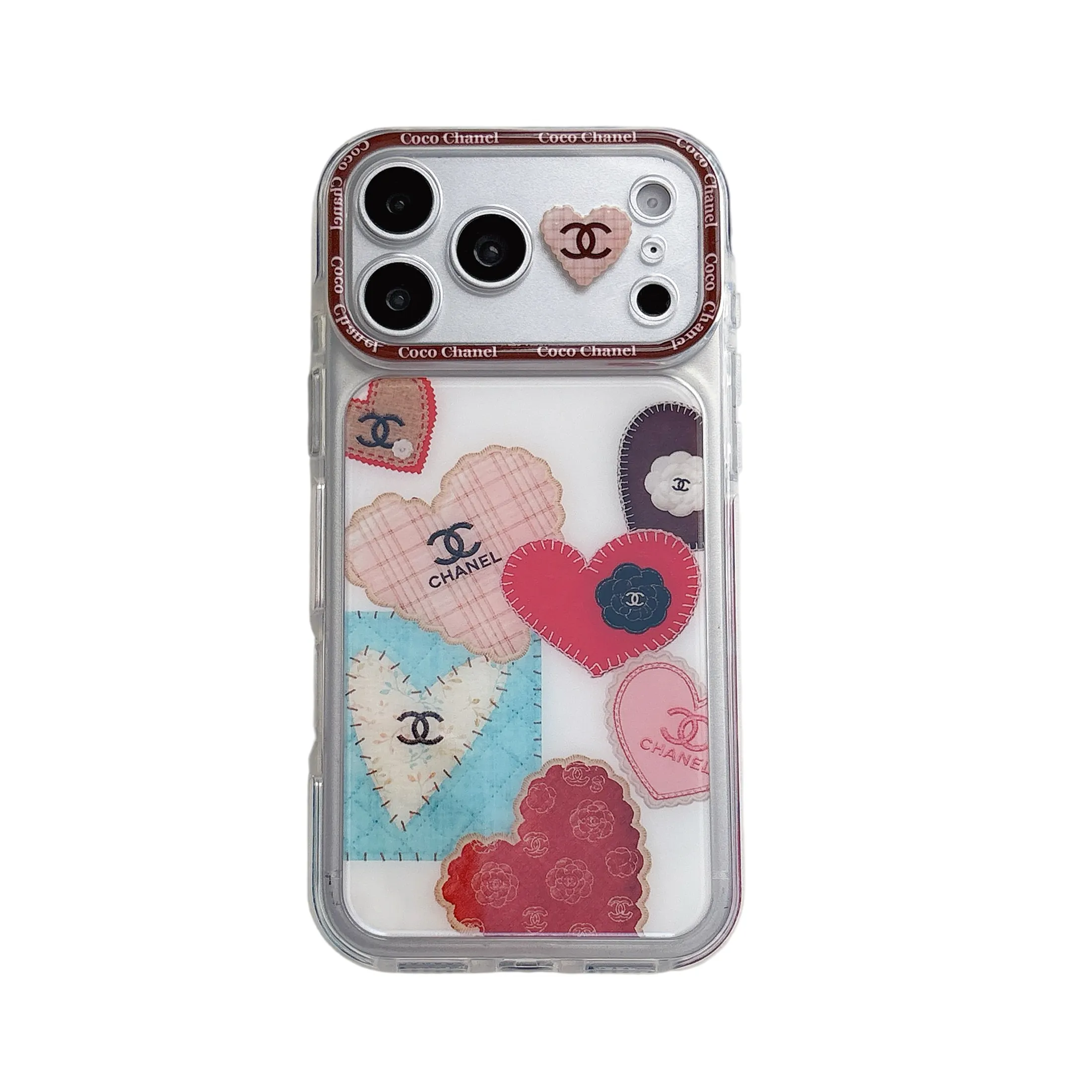 Chanel Patchwork Heart Clear Bumper Case for iPhone 17/16/15 Series