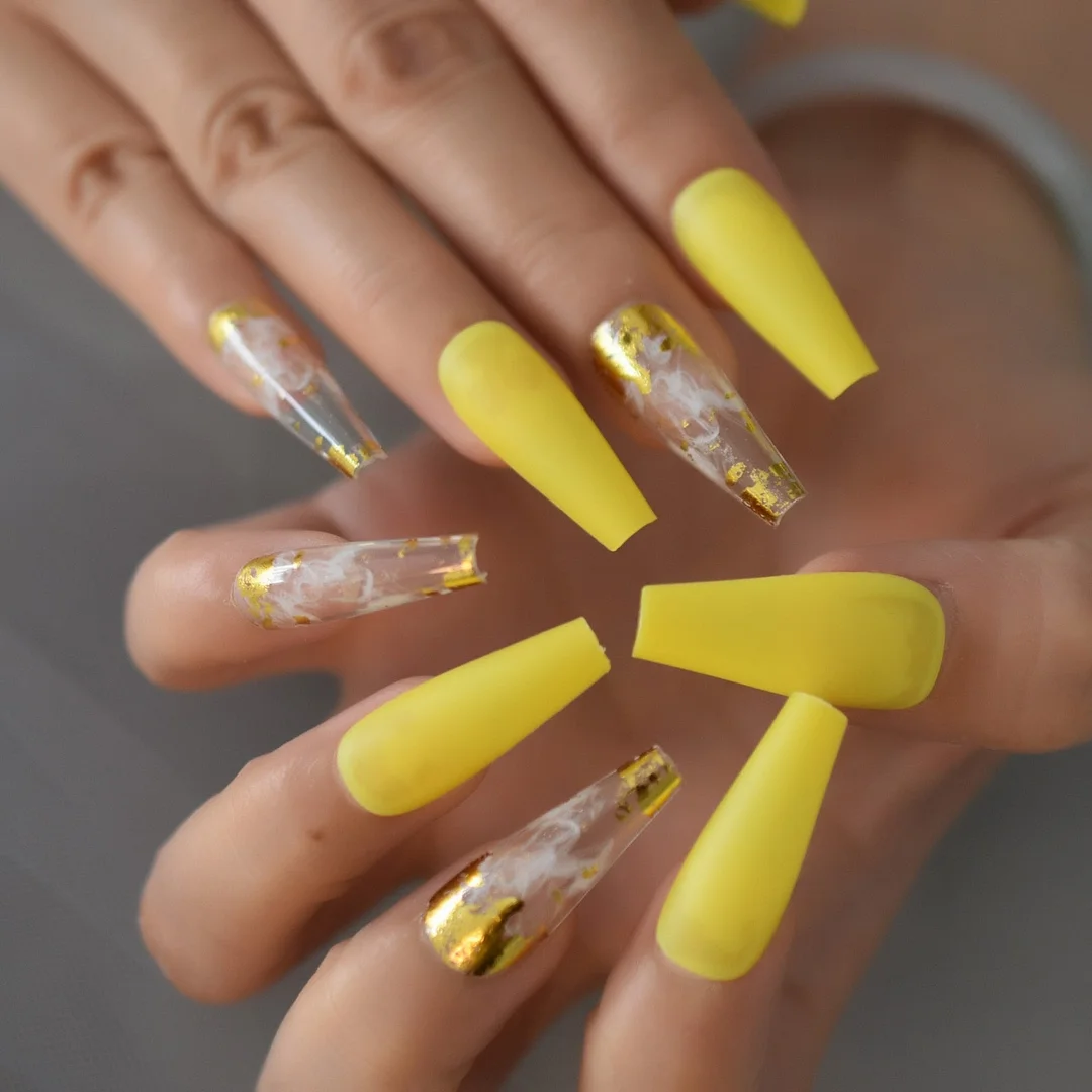 Glossy Nail Tips With 6pcs Foil Press On Nails 2021 Coffin Fingernails Extra Long Manicure With Design Supplies For Professional-Nail Inspo