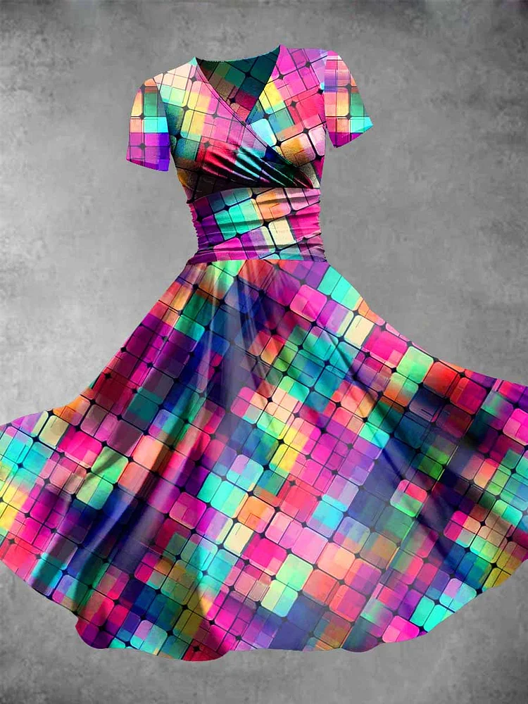 Women's Pride Day Rainbow Colored Square Print Maxi Dress