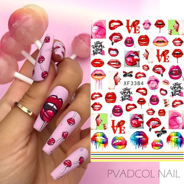 Nail Art 3D Stickers Decals Hearts Gold Manicure Nails Design Adhesive Sticker Wraps Tip Decoration-Nail Inspo
