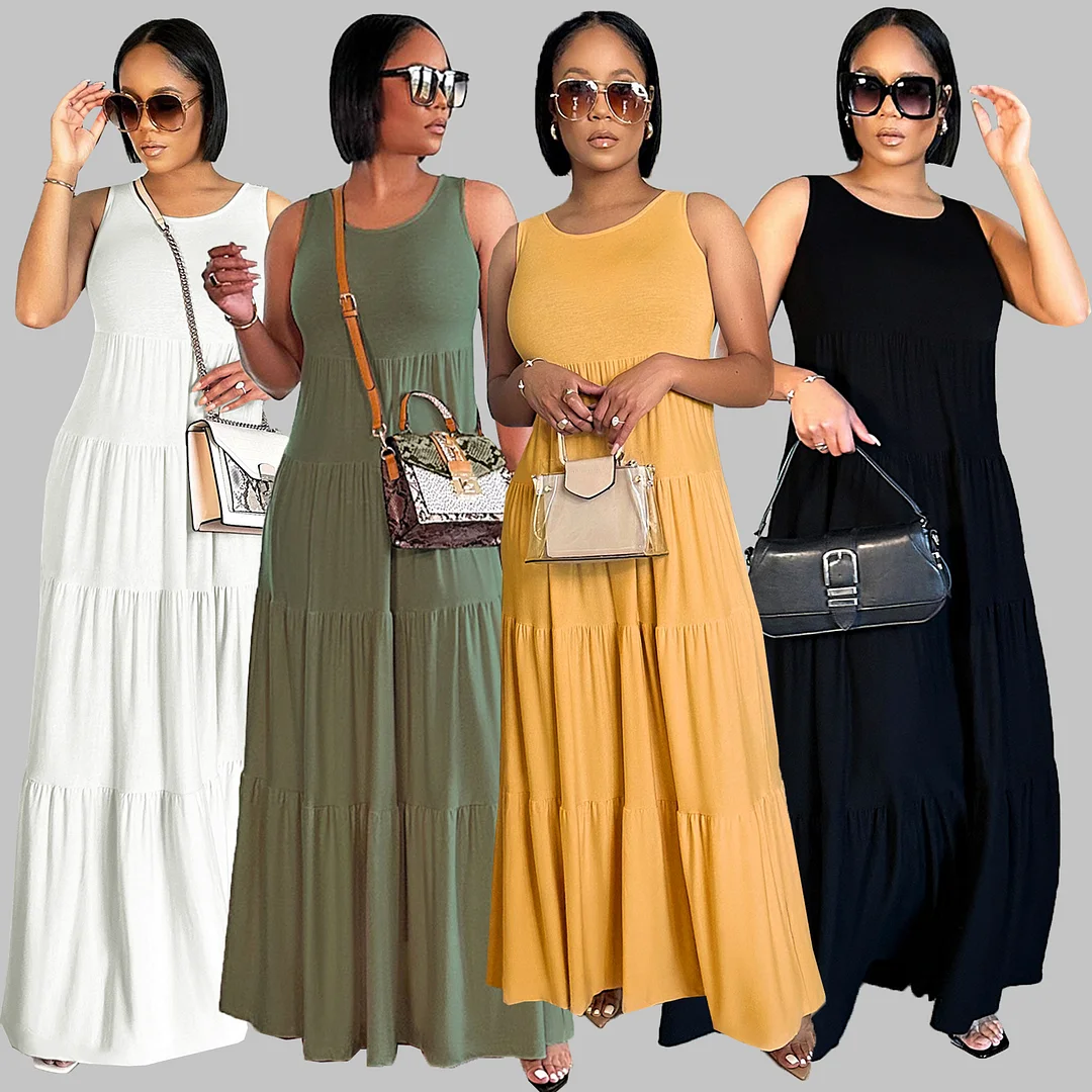 Long Sleeveless Sling Crewneck Dress | IFYHOME