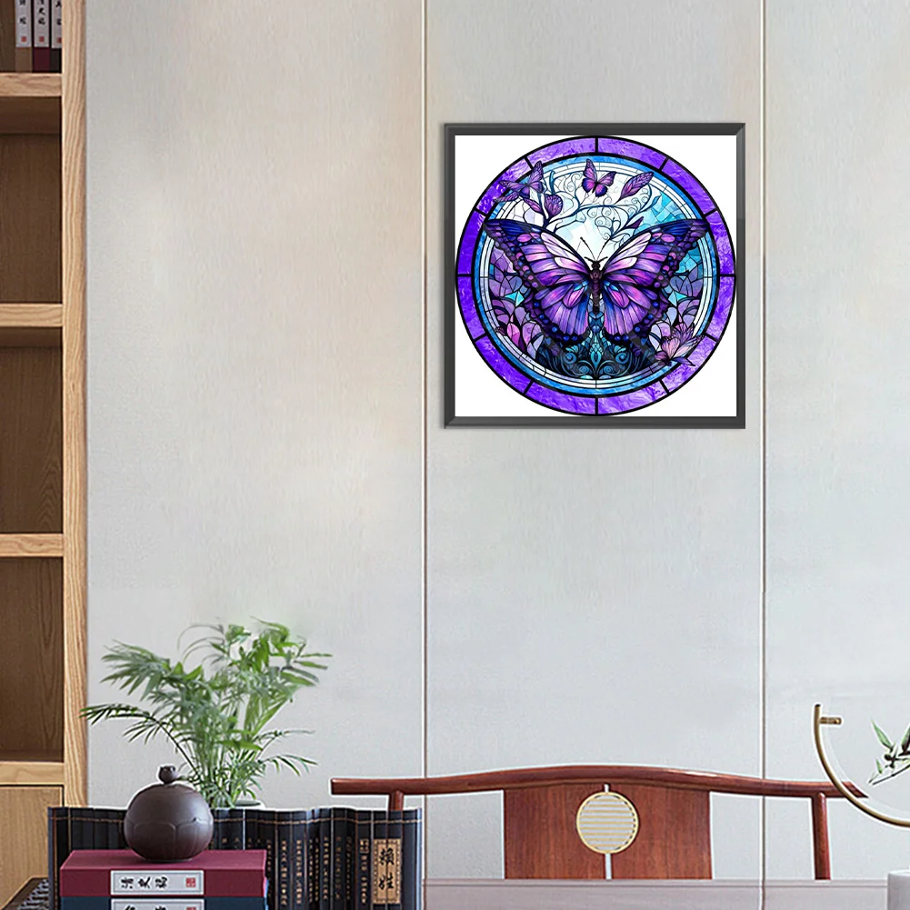 Diamond Painting - Full Round Drill - Stained Glass Butterfly(30*30cm)
