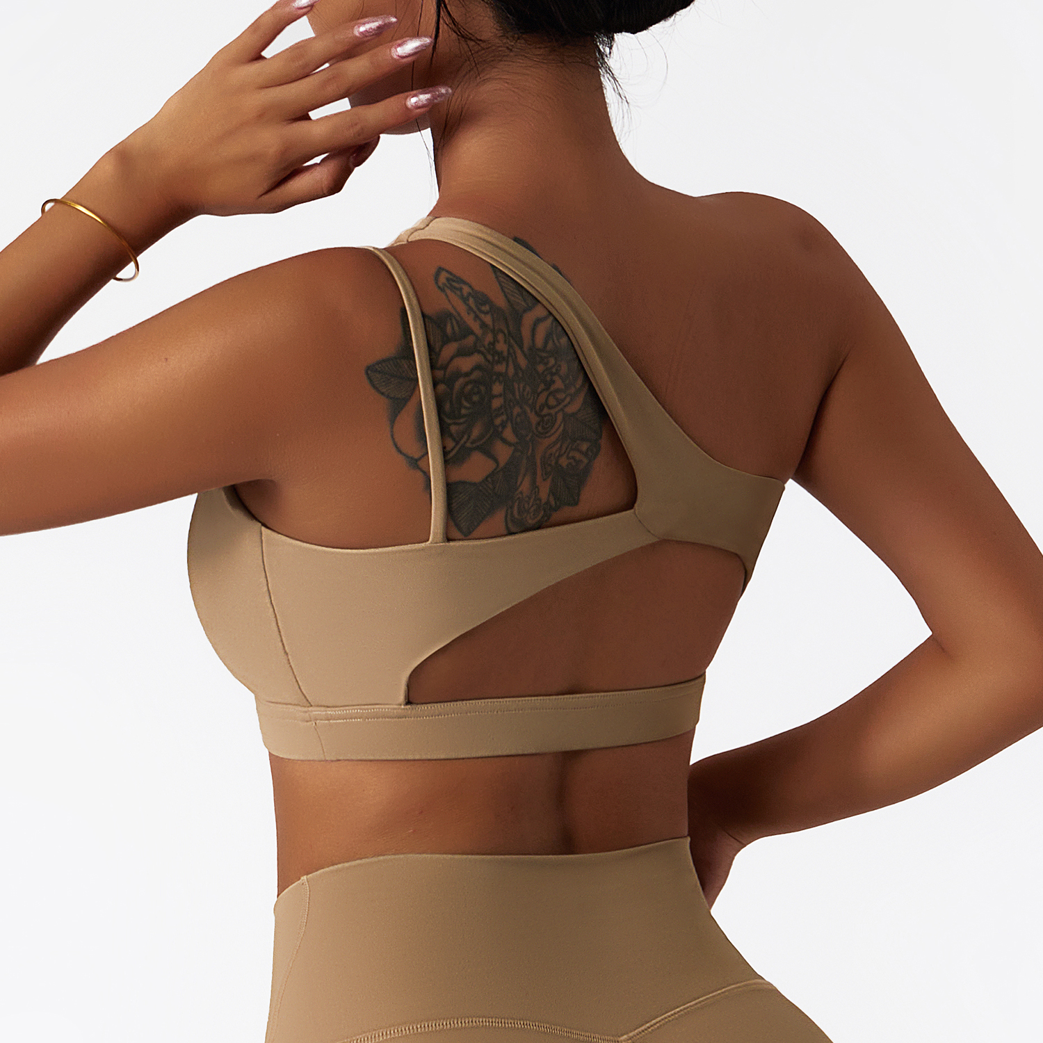 Buy Sand Brown liquid naked feeling buttery soft comfort breathable thin opaque lightweight high support workout bra with pads of high quality on Hergymclothing