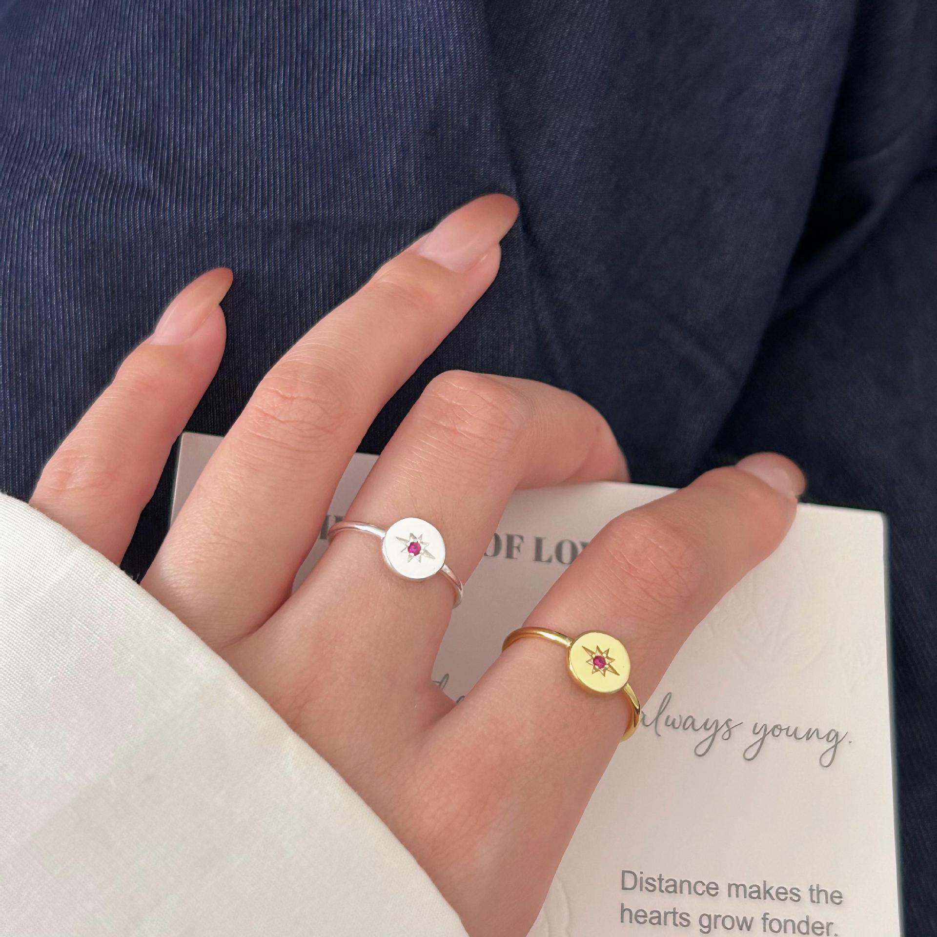 925 Sterling Silver Women Korean Chamfered Cube Heart Silver Electroplating Rings