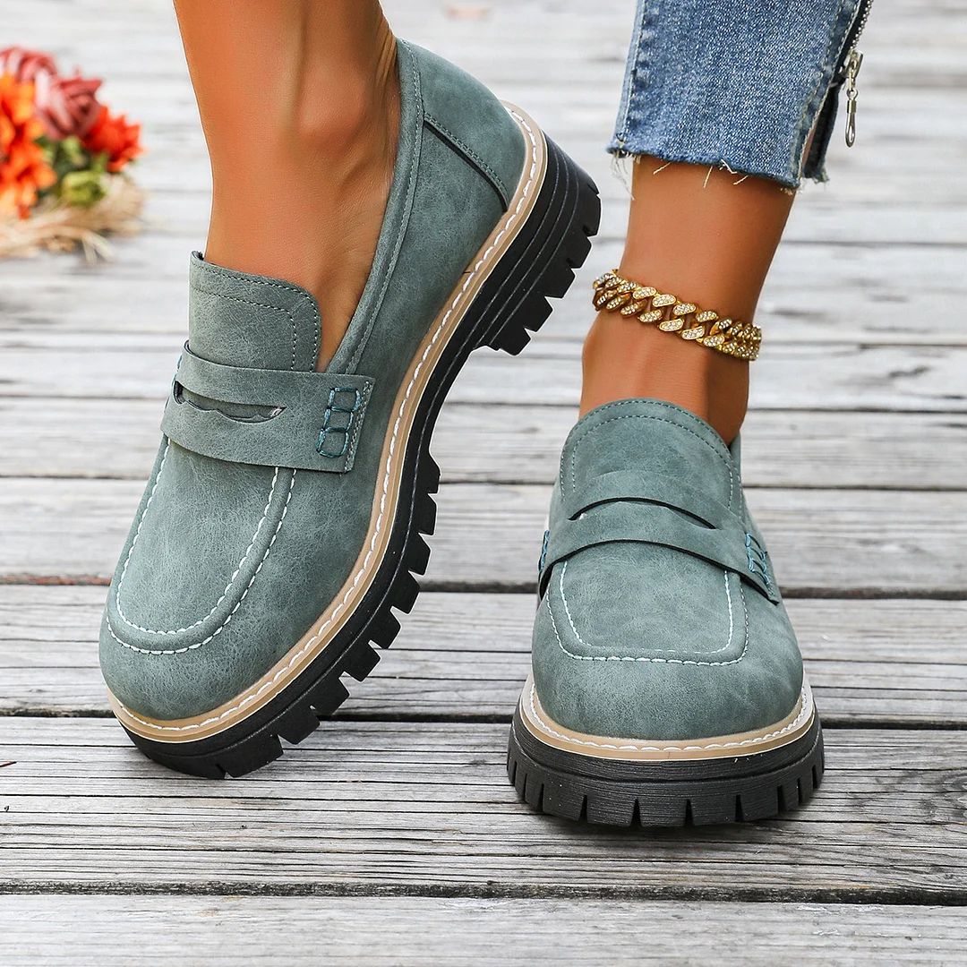 Breakj Breakj New Spring And Autumn Lefu Shoes Large-Size Leisure Grinding Sand Yingfeng Women's Shoes Thick Heel Thick Back Retro