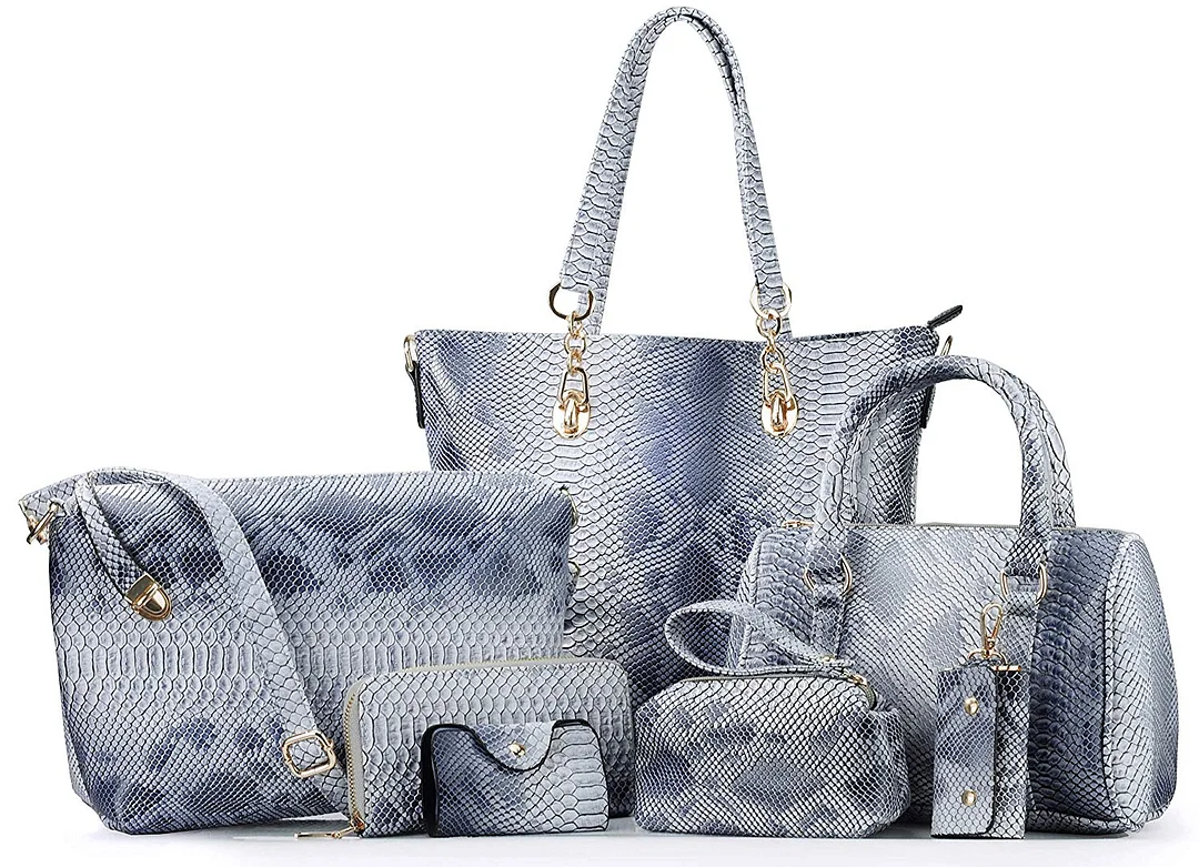 Pack of 7 Bags Women Multi-purpose Classic Design Patent Purse Leather Leatherette Shoulder Handbag