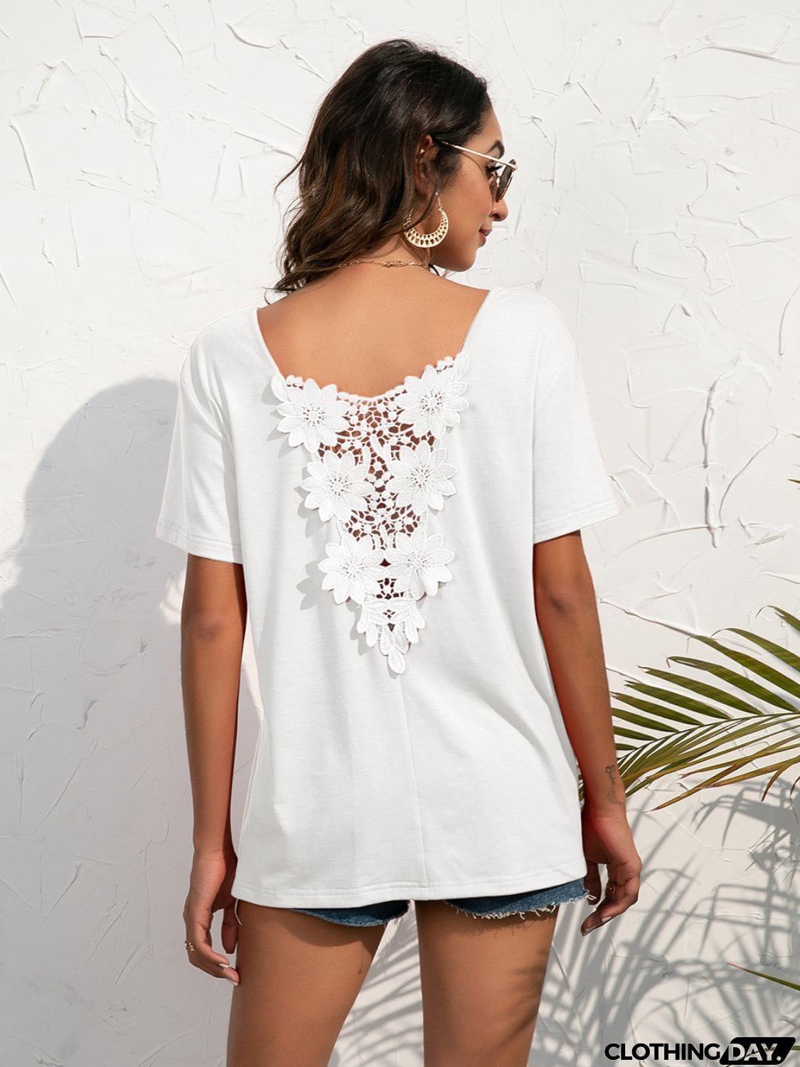 Lace Trim Short Sleeve Top
