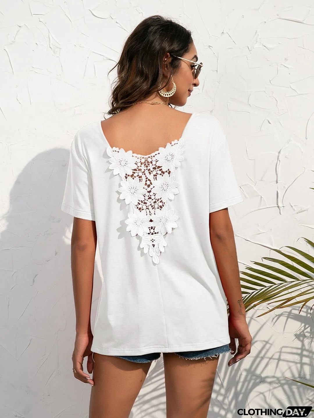 Lace Trim Short Sleeve Top