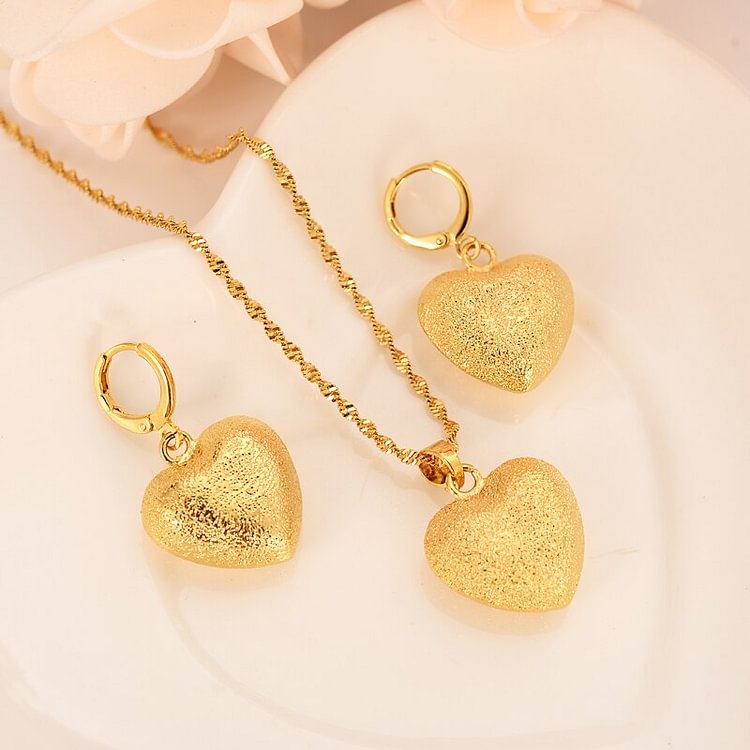 gold  Necklace Earring Set Women Party Gift  heart Jewelry Sets daily wear mother gift