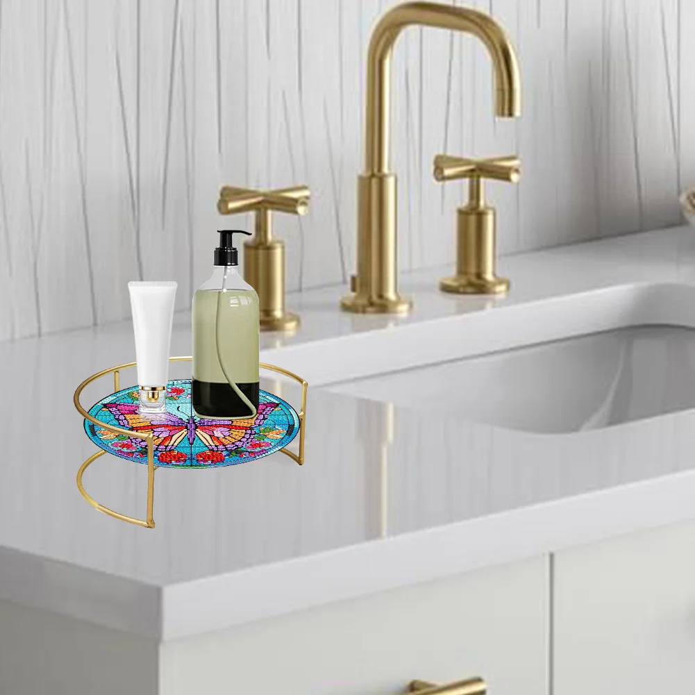 DIY Butterfly Acrylic Diamond Painting Bathroom Tray Diamond Art Counter Organizer