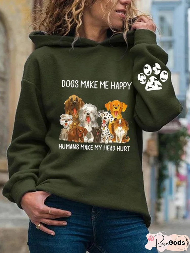 Vintage Hoodie Long Sleeve Statement Dogs Printed Plus Size Casual Sweatshirts