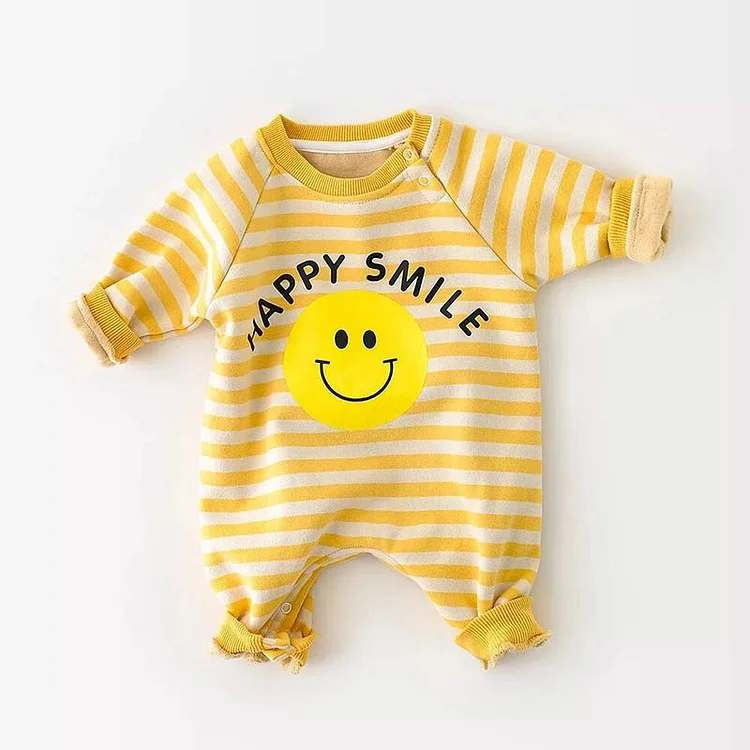 HAPPY SMILE Baby Banana Striped Romper (no inner fleece)