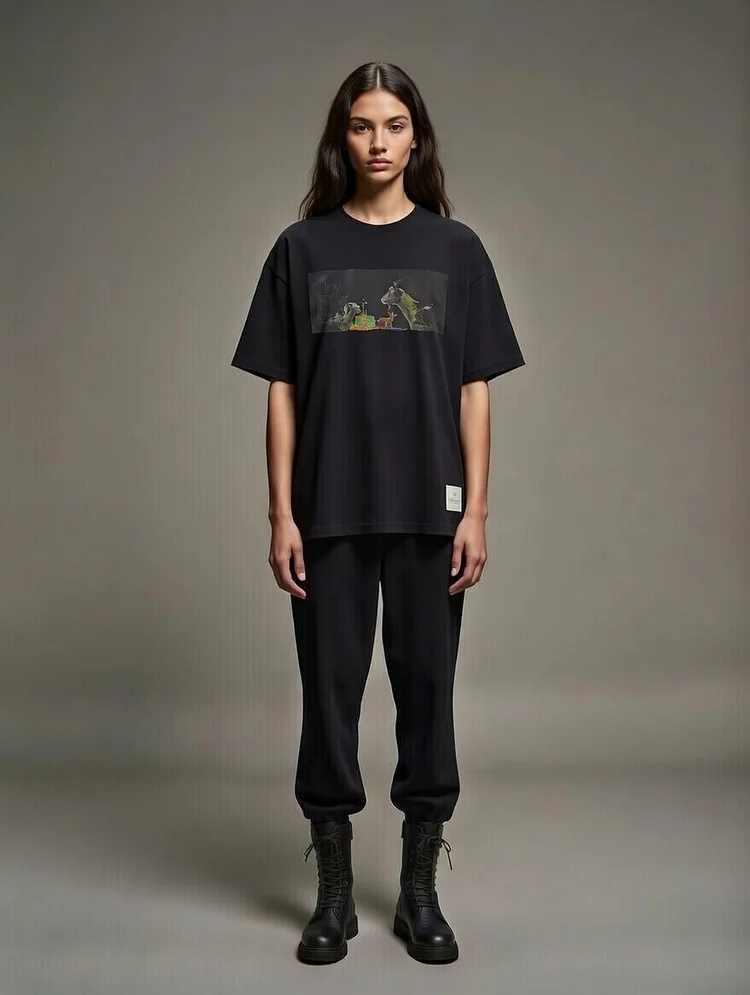 HYPERSOMNIAZZZZ Unisex Printed T-shirt  - 4 Recycled Water Bottles - Black