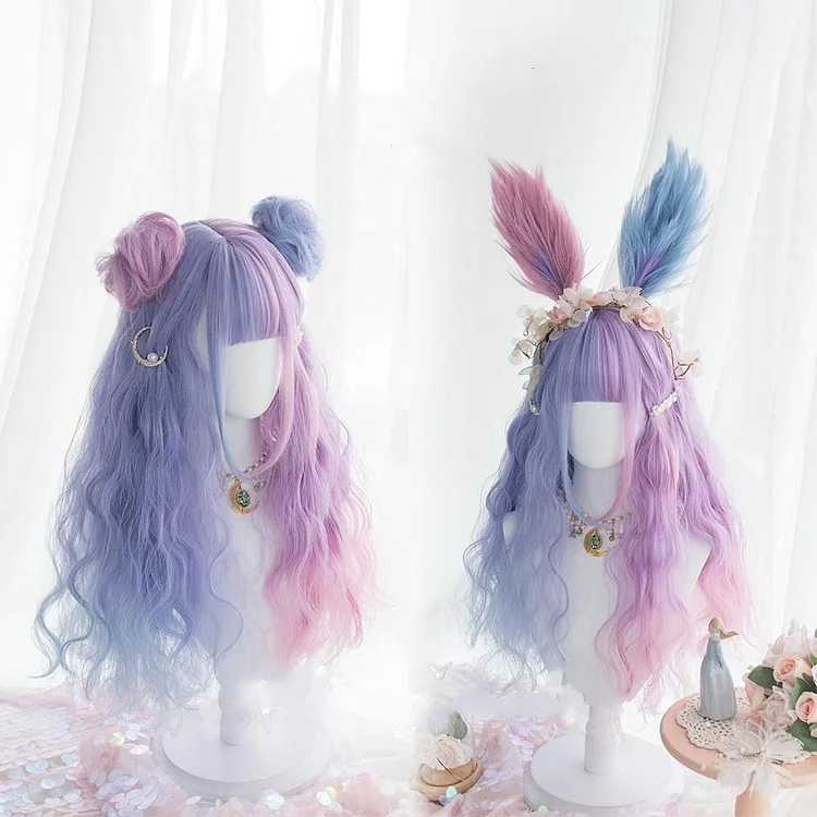 Purple-Pink Lolita Bunny Bonnie Long Curl Wig SP14556