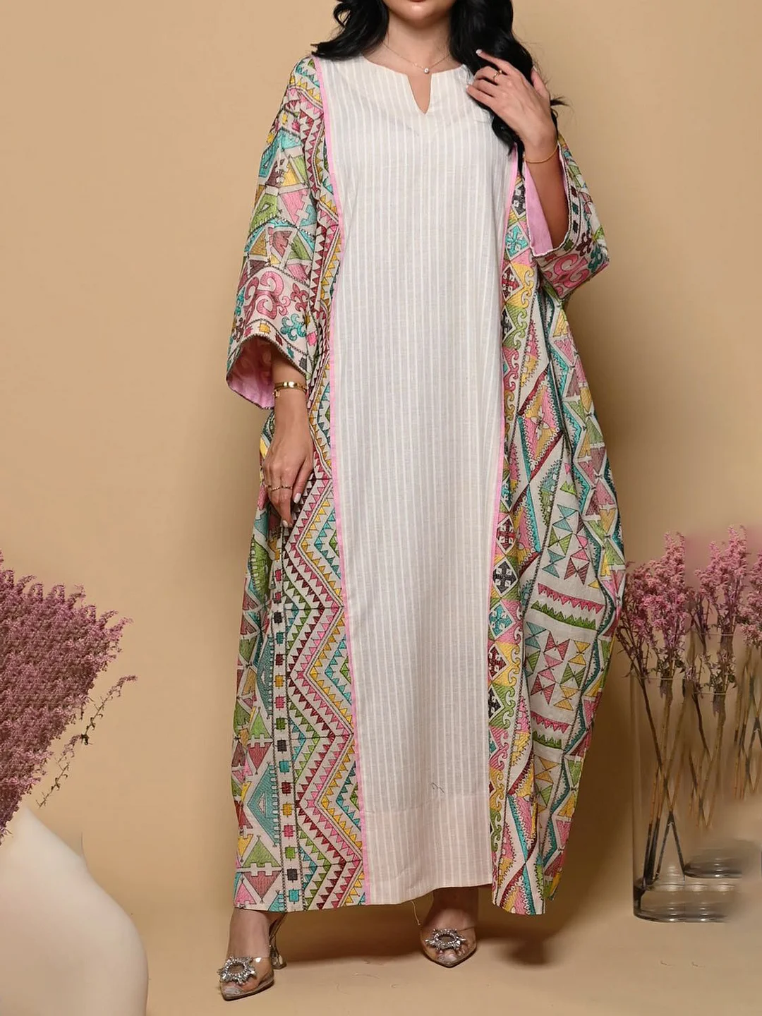 Stylish Contrast Floral Print Robe Dress-inspireuse