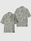Men's Cuban Collar Irregular Black and White Splicing Fashion Striped Retro Print Short Sleeve Shirt