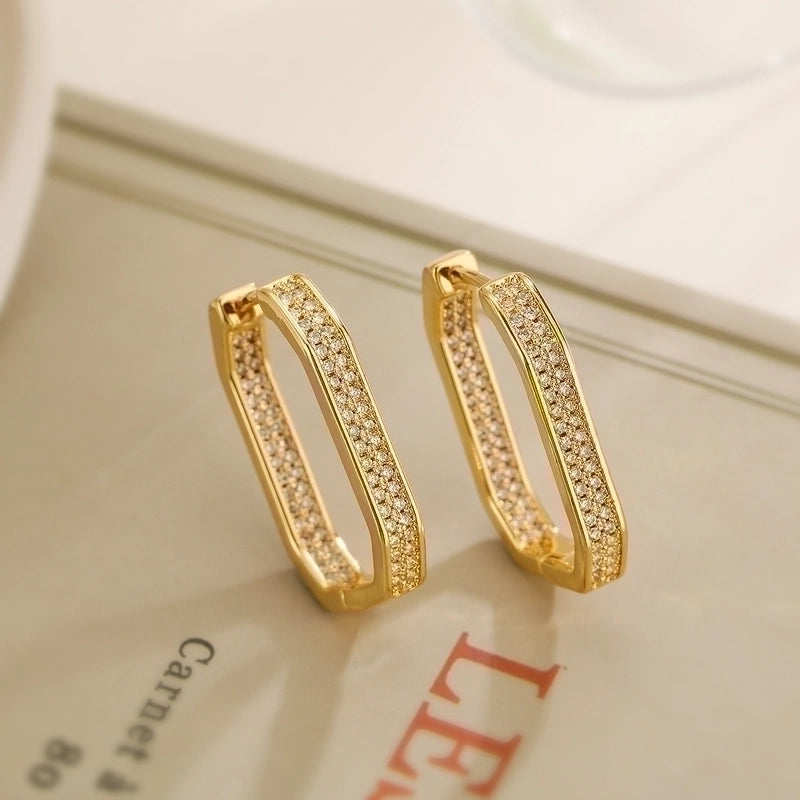 1 Pair Minimalist Commute Geometric Plating Inlay Copper Zircon 18k Gold Plated Earrings