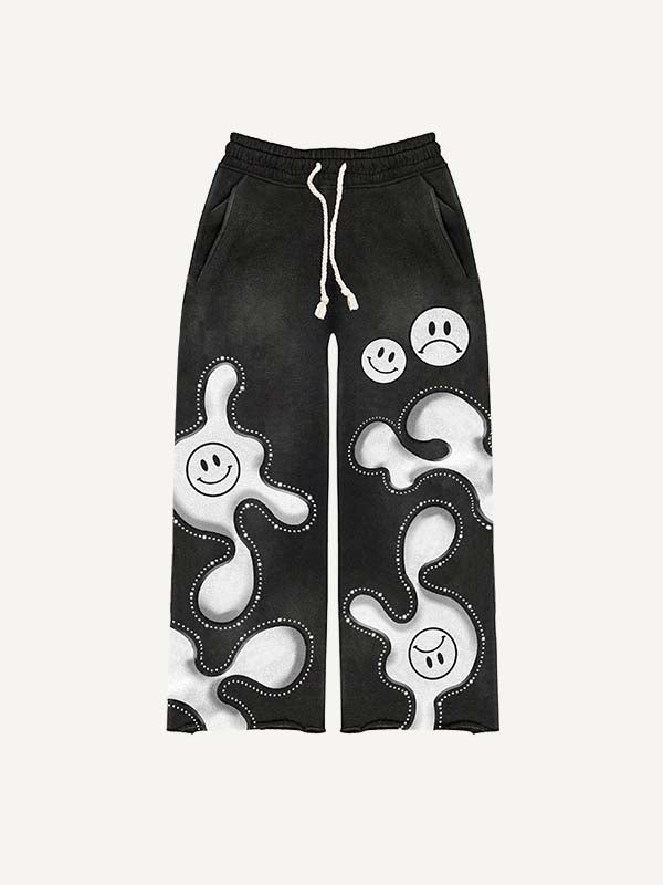 Smiley Face&Graphic Print Elastic Waist Pants