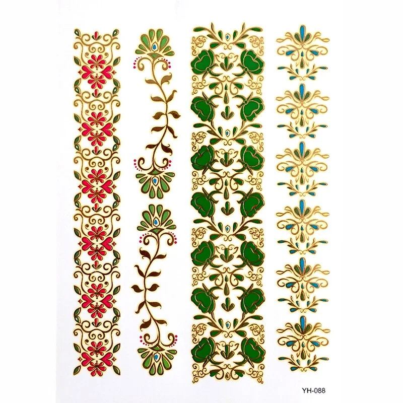 Hot Flash Metallic Waterproof Temporary Tattoo Gold Silver Tatoo Women Henna Boho Floral Design Tattoo Sticker