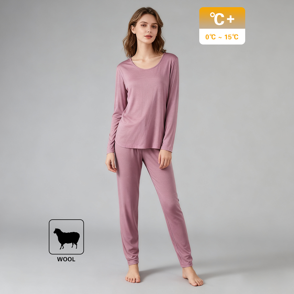 180g Women's 100% Wool Thermal Underwear Set Purple Classic REAL SILK LIFE