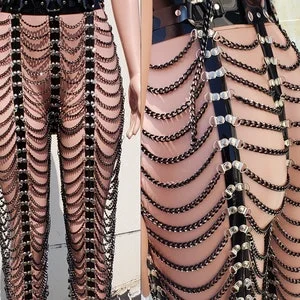 pornhint Pornhint Handmade Chain pants Harness, Leggings  Harness,Chain Leggings, Jacket Outfits , Gothic Outfits,Fetish Harness