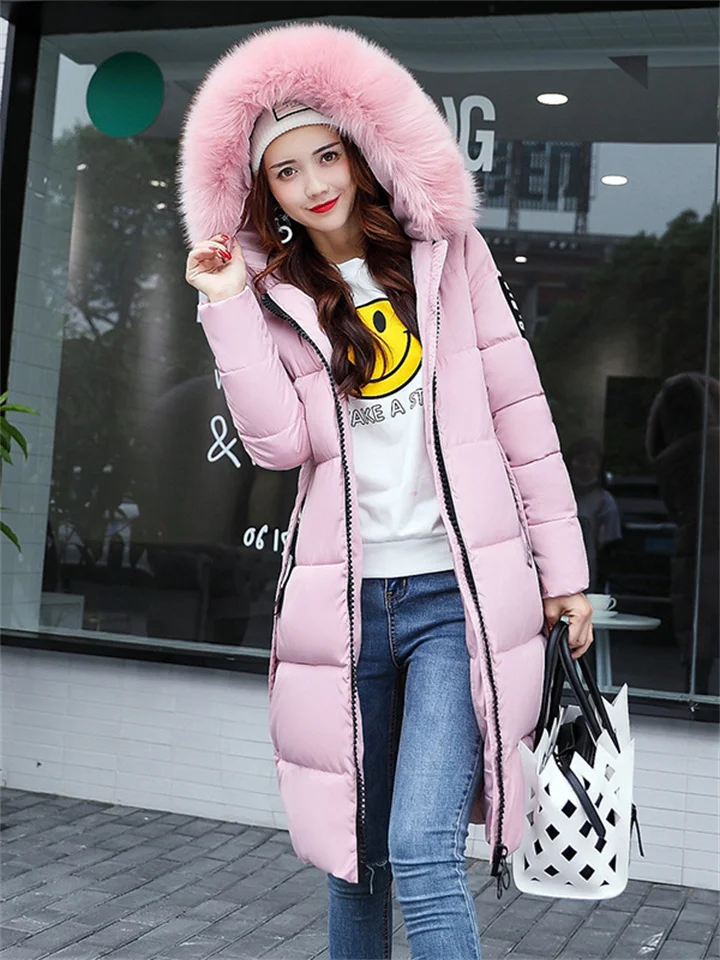 Women's Winter Jacket Puffer Jacket Hoodie Jacket Street Daily Valentine's Day Winter Fall Long Coat Regular Fit Windproof Warm Casual Jacket Long Sleeve Solid Color Full Zip ArmyGreen caramel Red