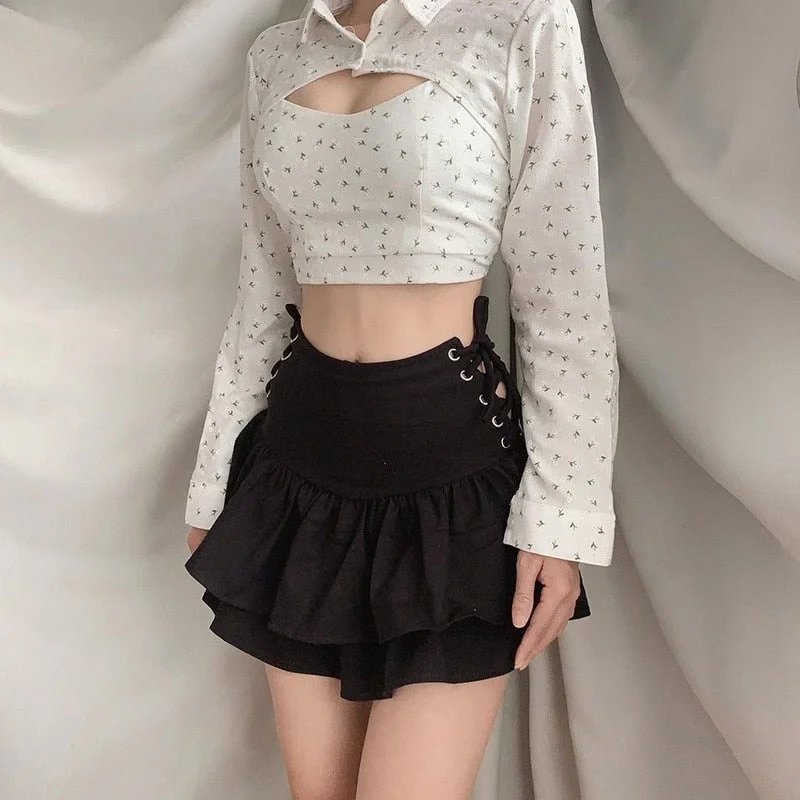 Streetwear Mini Sexy Skirt Casual Harajuku Y2k High Waist Bandage Pleated Skirt Dark Gothic Punk Club Wear Women Clothes 20117