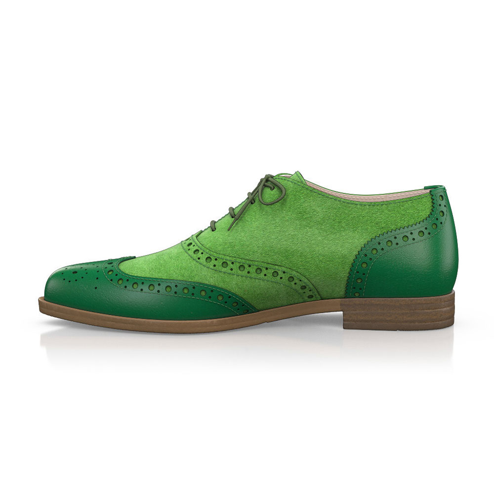 Green Vegan Suede Closed Toe Flat Hollow Out Lace Up Oxford Shoes Nicepairs