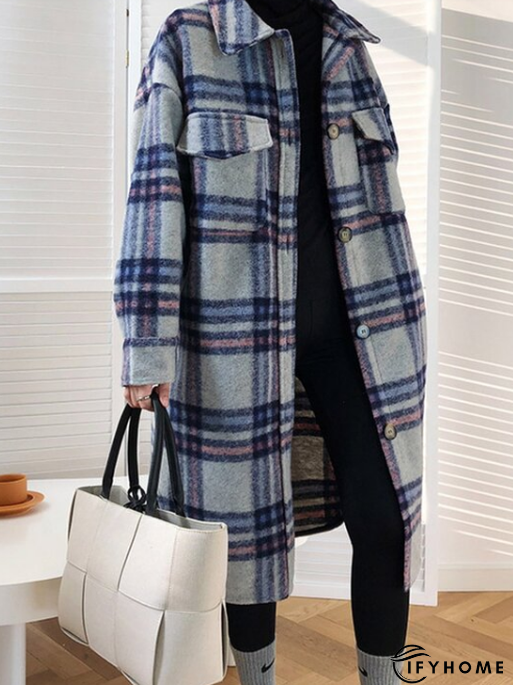 Vintage Long Sleeve Checkered/plaid Fleece Coat | IFYHOME