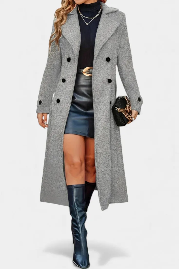 Long Double-Breasted Coat with Notch Lapels