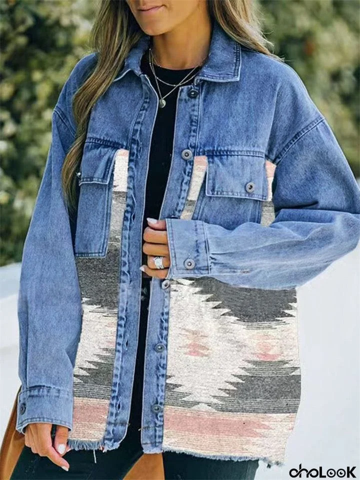 Women's Casual AZTEC Pattern Denim Jackets