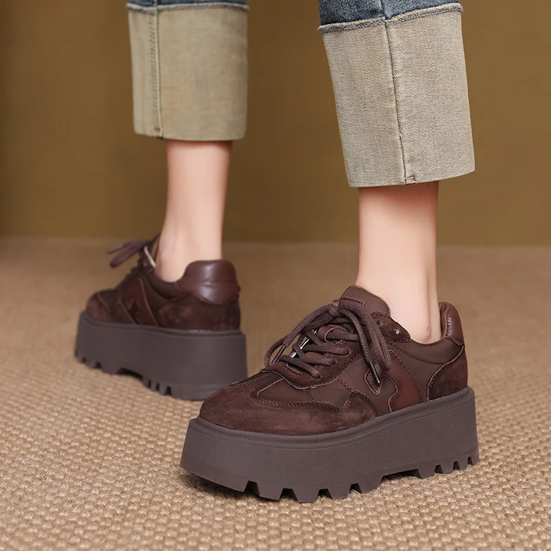 Yyvonne Retro Thick-Sedged Old Dad Shoes Autumn New Fashion Casual High-Board Shoes Women