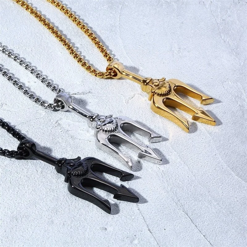 Titanium Sea King Trident Necklace-inspireuse