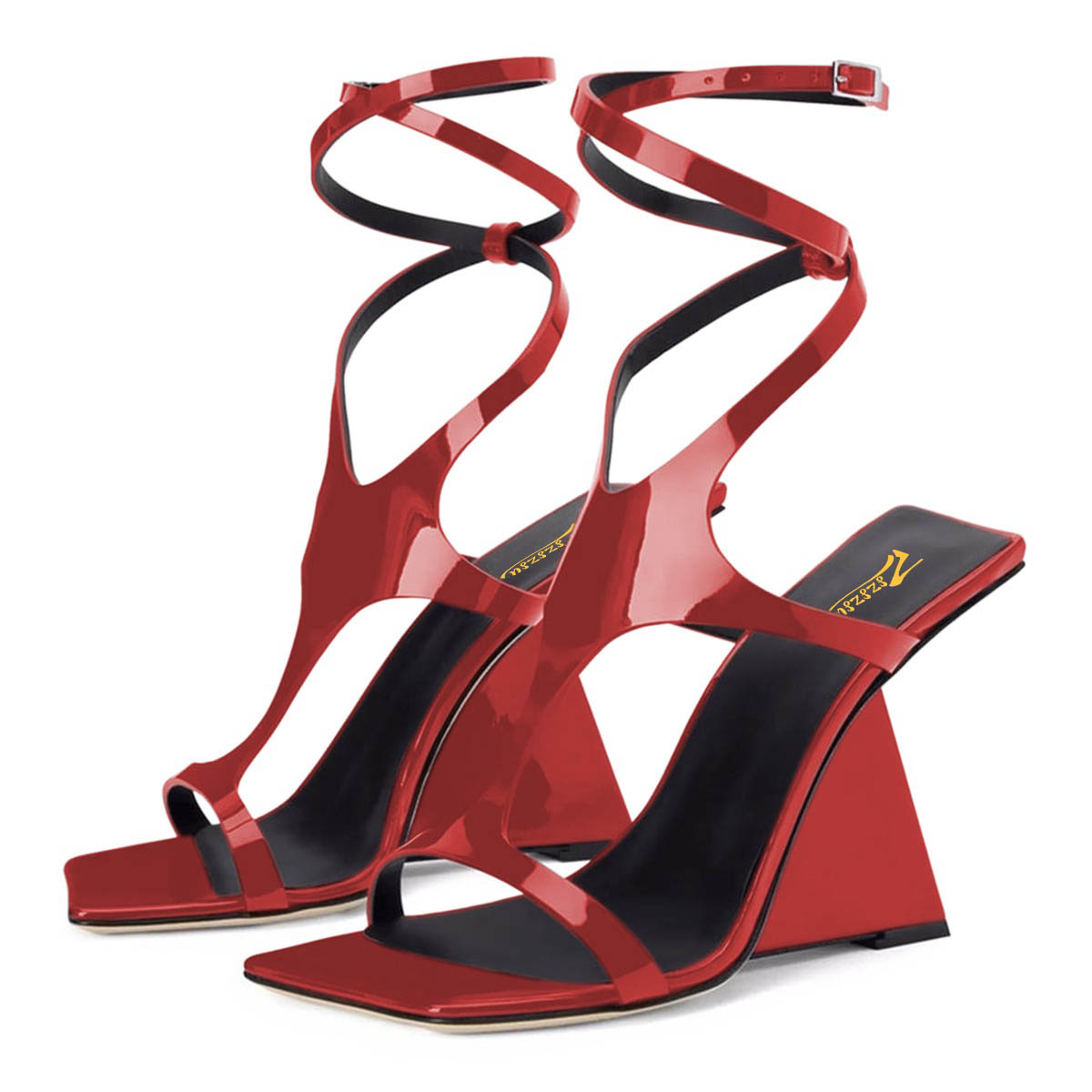 Red Patent Leather Open Square Toe Strappy High Heel Sandals Nicepairs