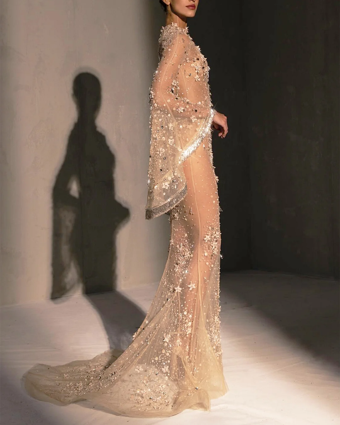 Women's Long Sleeve Bell Sleeve Mesh Embroidery Dress ​