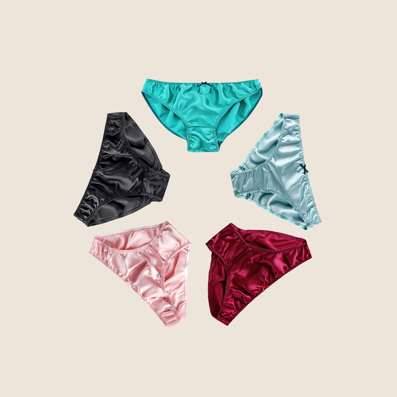Simple Bowtie Decoration Silk Panties 5-Pack REAL SILK LIFE
