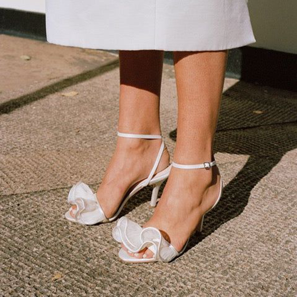 White Satin Open Toe Stiletto Heel Ankle Strap Sandals Nicepairs