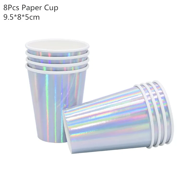 Laser Disposable Tableware Sets Silver Party Paper Cups Paper Plates Straw Party Tableware Wedding Decor Birthday Party Supplies
