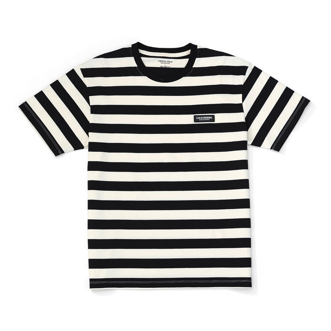 SIMWOOD 2021 Summer Oversize Men's Striped Breton Top Breathable 100% Cotton Loose Plus Size Brand Clothing SK130606