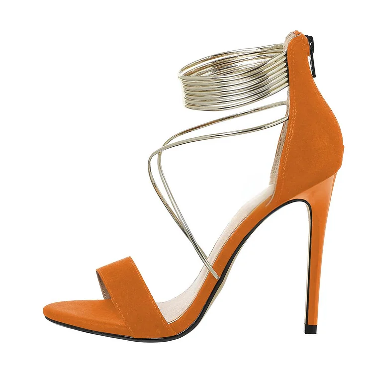 Orange Cross Over Stiletto Heel Ankle Strap Sandals Vdcoo