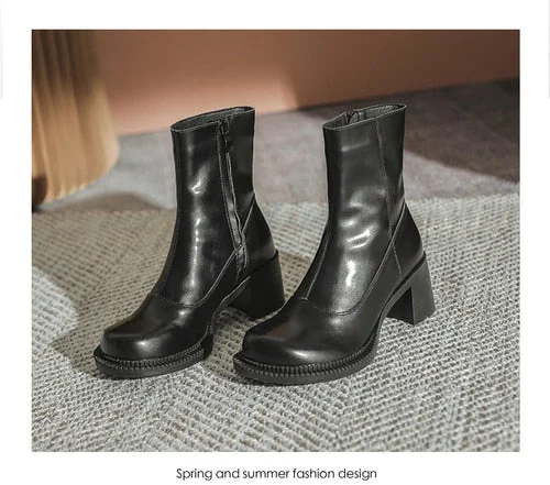 Brand Design Platform Motorcycle Boots Women Round Toe Black Punk Boots Lace Up Belt Pocket Thicken Fashion Botas Mujer