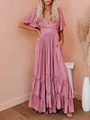 Solid Color Batwing Sleeves Falbala Maxi Dresses