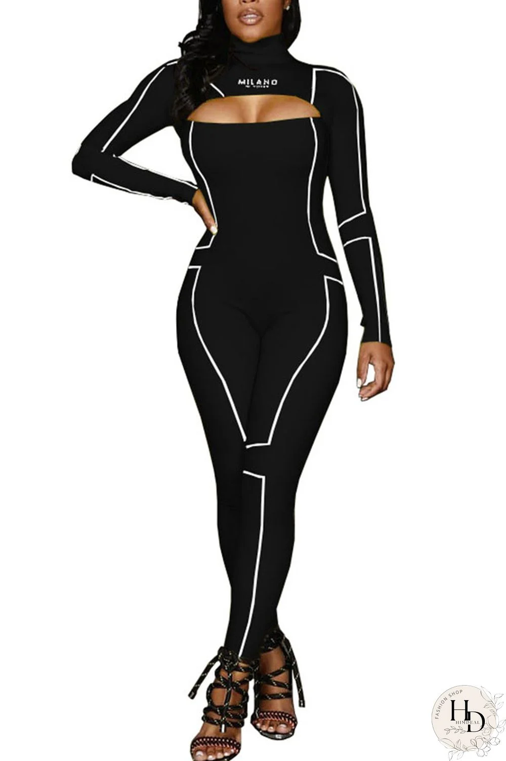 rose red Fashion Print Backless Milk. Long Sleeve O Neck Jumpsuits