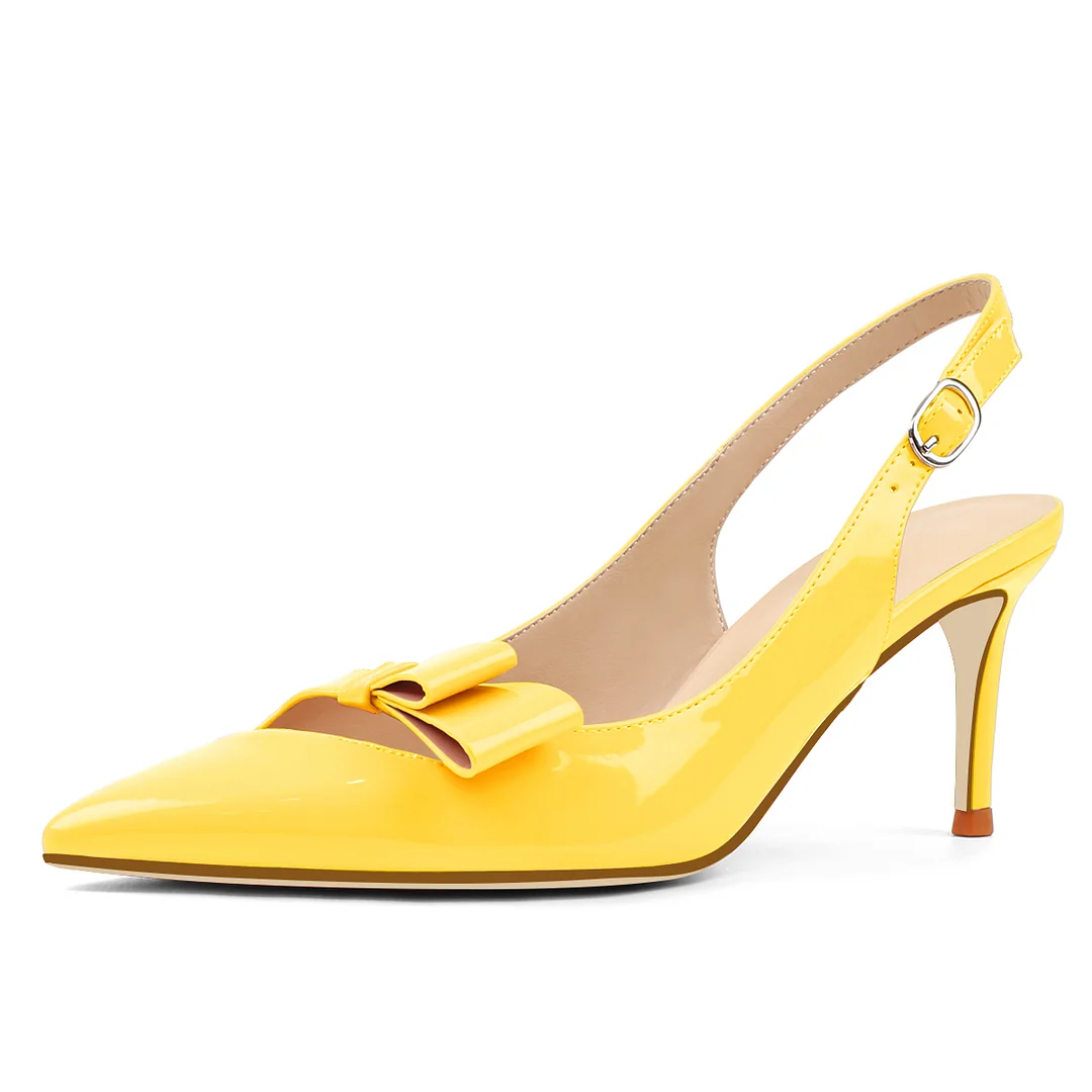 6.5cm /2.55 inch Pointed Toe Bows Slingback Buckle Pumps Kitten Patent Heels