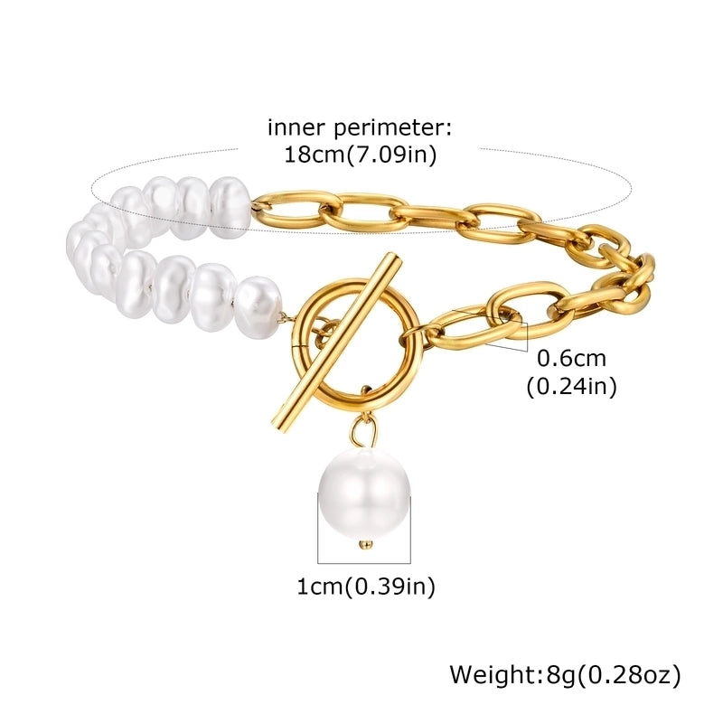 Vintage Style Minimalist Pearl 201 Stainless Steel Imitation Pearl Paperclip Chain Bracelets In Bulk